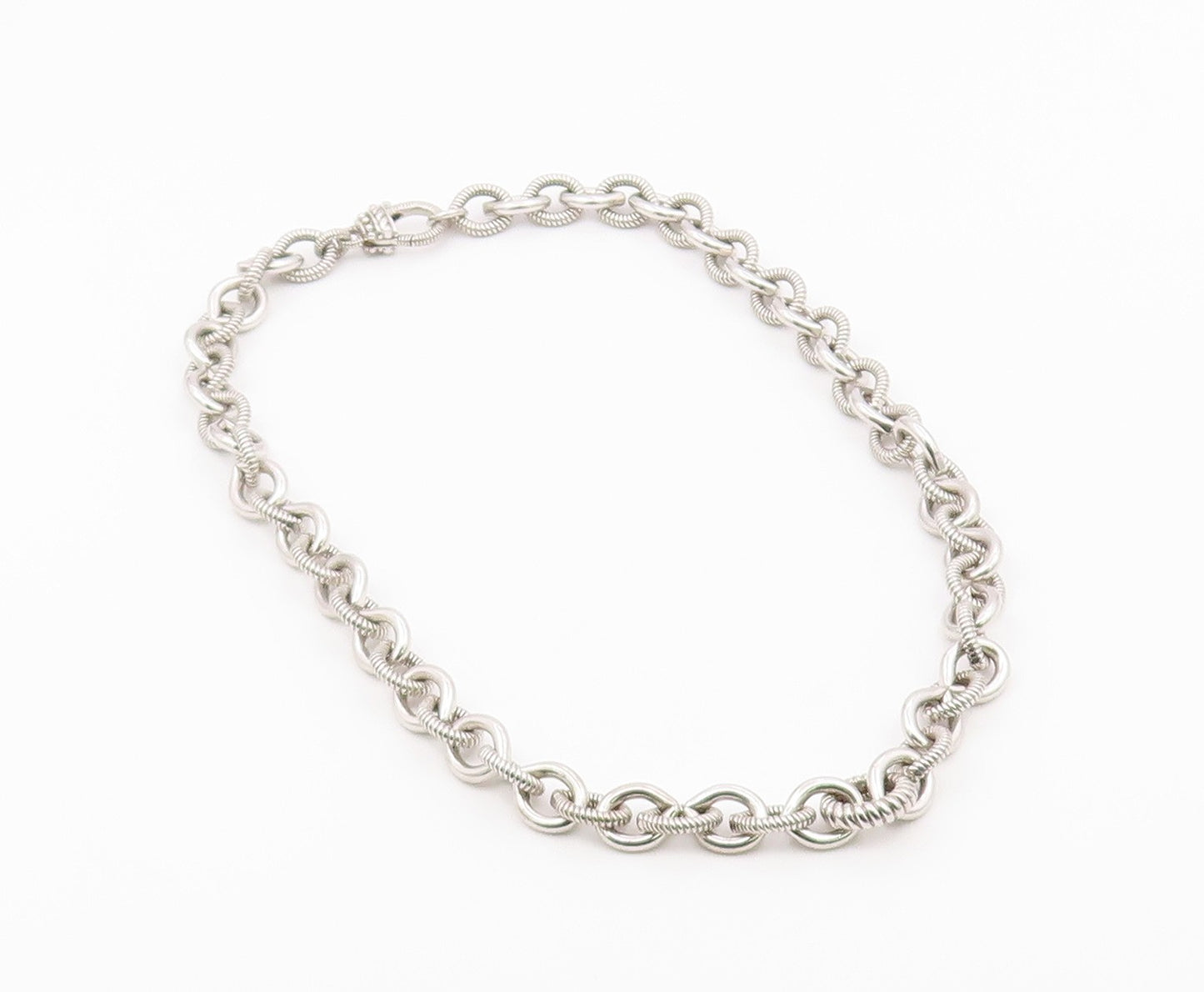 JUDITH RIPKA 925 Sterling Silver Vintage Polished & Ribbed Chain Necklace NE3922