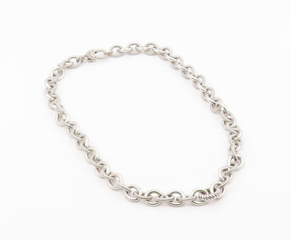 JUDITH RIPKA 925 Sterling Silver Vintage Polished & Ribbed Chain Necklace NE3922
