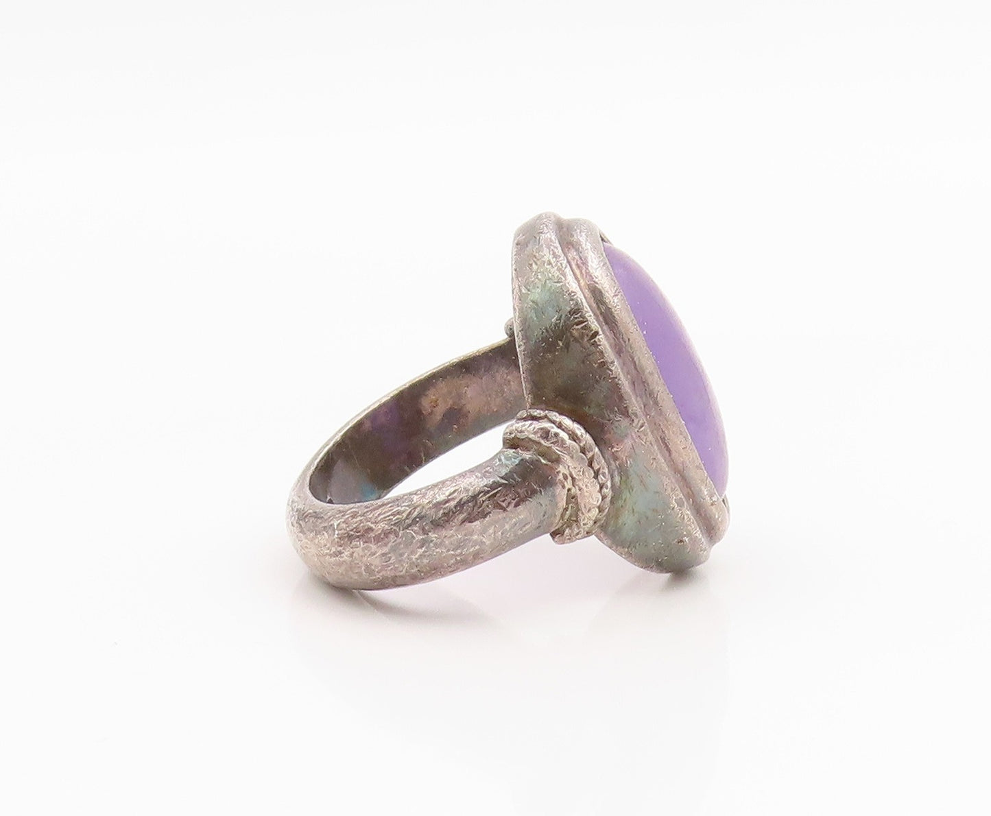 925 Sterling Silver Vintage Ring Cabochon Amethyst Statement Band Sz 6.5 RG35357
