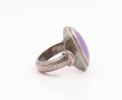 925 Sterling Silver Vintage Ring Cabochon Amethyst Statement Band Sz 6.5 RG35357