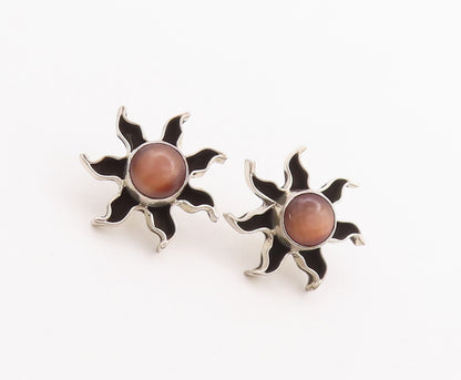925 Sterling Silver Vintage Earrings MEXICO Round Cat Eye Cutout Sun  EG13118