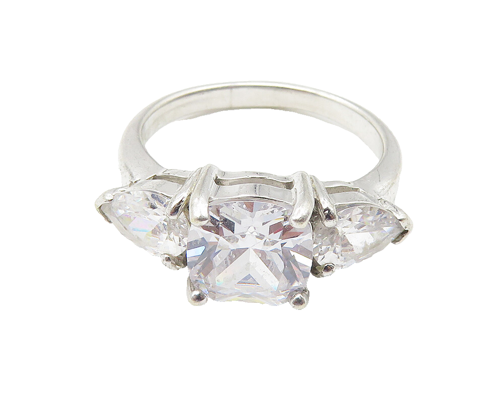 925 Sterling Silver  Sparkling Cubic Zirconia 3 Stone Band Ring Sz 7  RG10660
