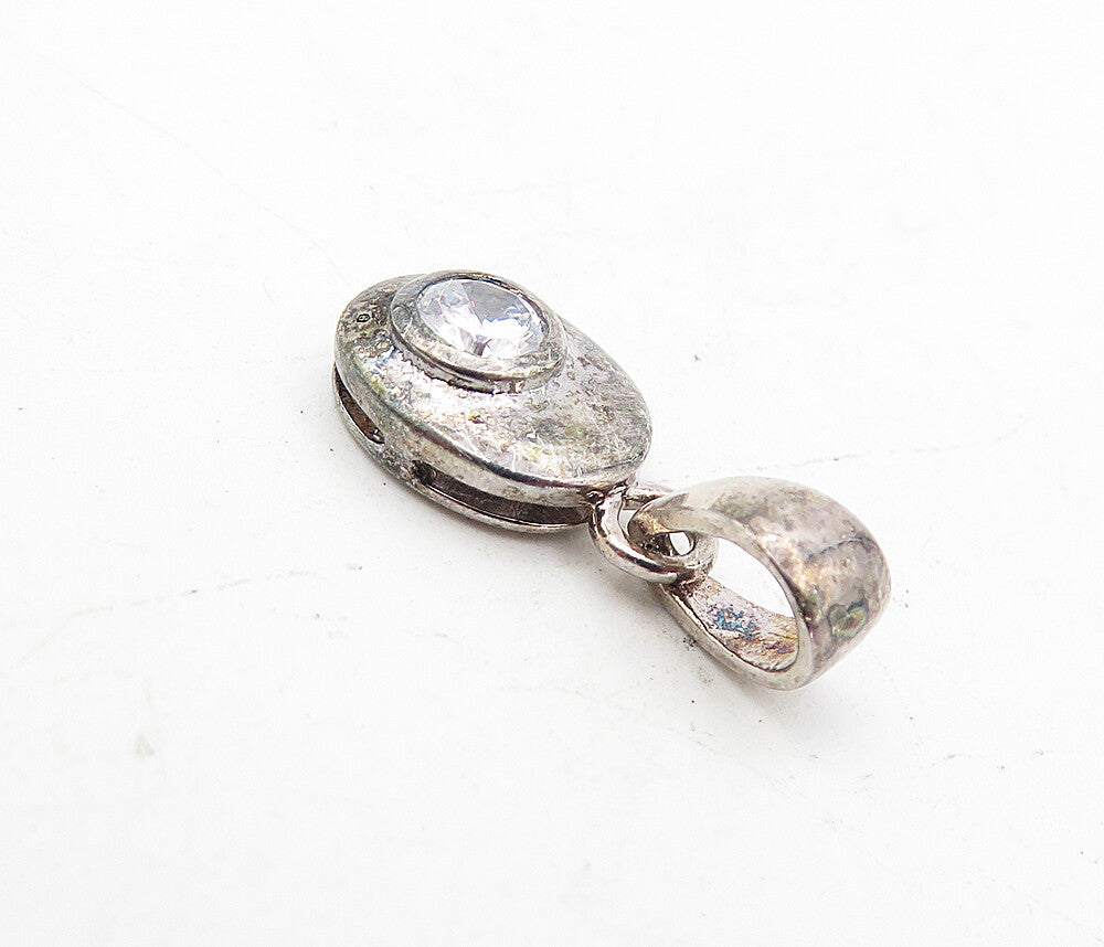 925 Sterling Silver  Vintage Sparkling Cubic Zirconia Dark Tone Pendant PT6297