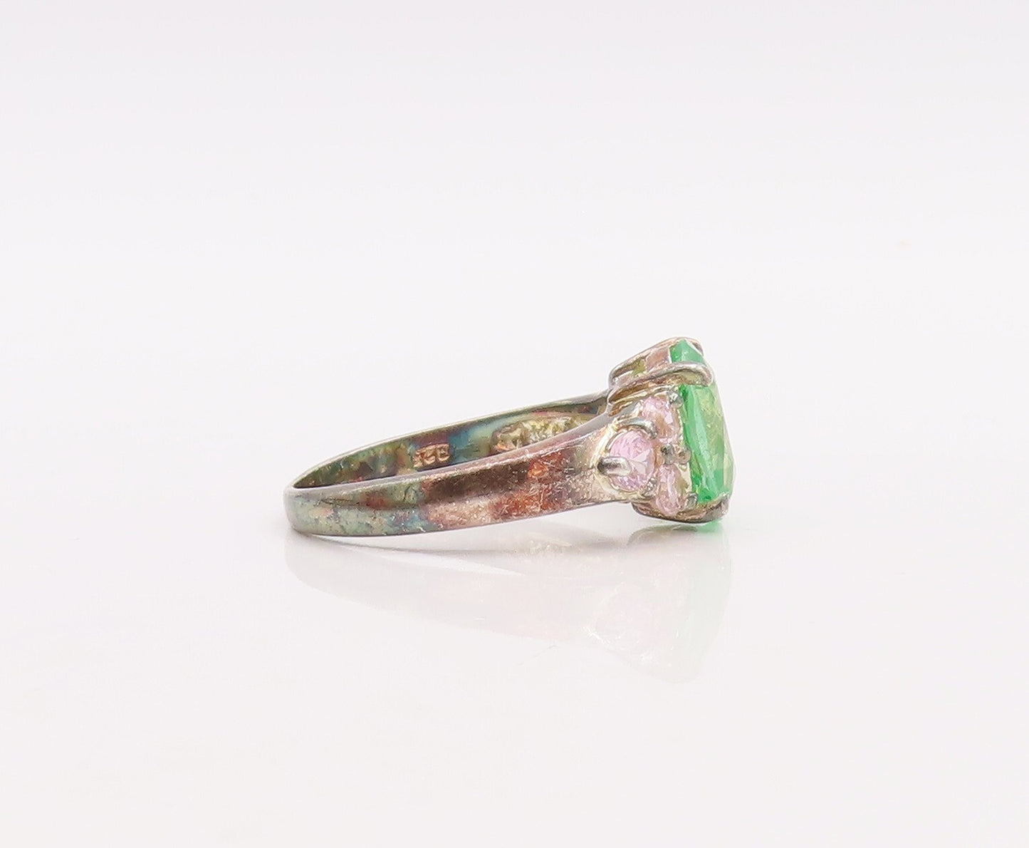 925 Sterling Silver Vintage Ring Two Tone Oval & Round Cut CZ  Sz 8.5  RG28920