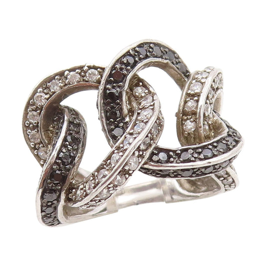 925 Sterling Silver Vintage Ring Spinel & CZ Interlocking Circle Sz 7.5 RG34530