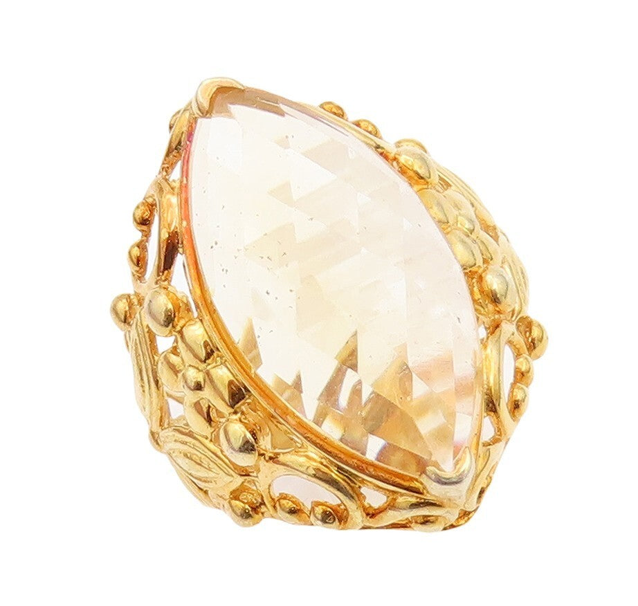 925 Sterling Silver Vintage Ring Gold Plated Marquise Cut Citrine  Sz 7  RG30242