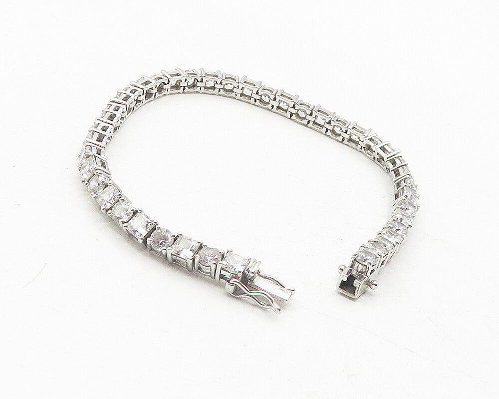 925 Sterling Silver  Shiny Cubic Zirconia Circle Square Tennis Bracelet BT4603