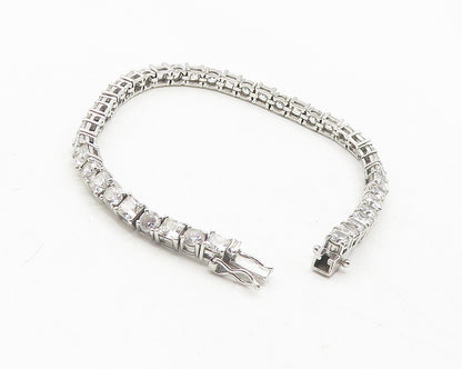 925 Sterling Silver  Shiny Cubic Zirconia Circle Square Tennis Bracelet BT4603