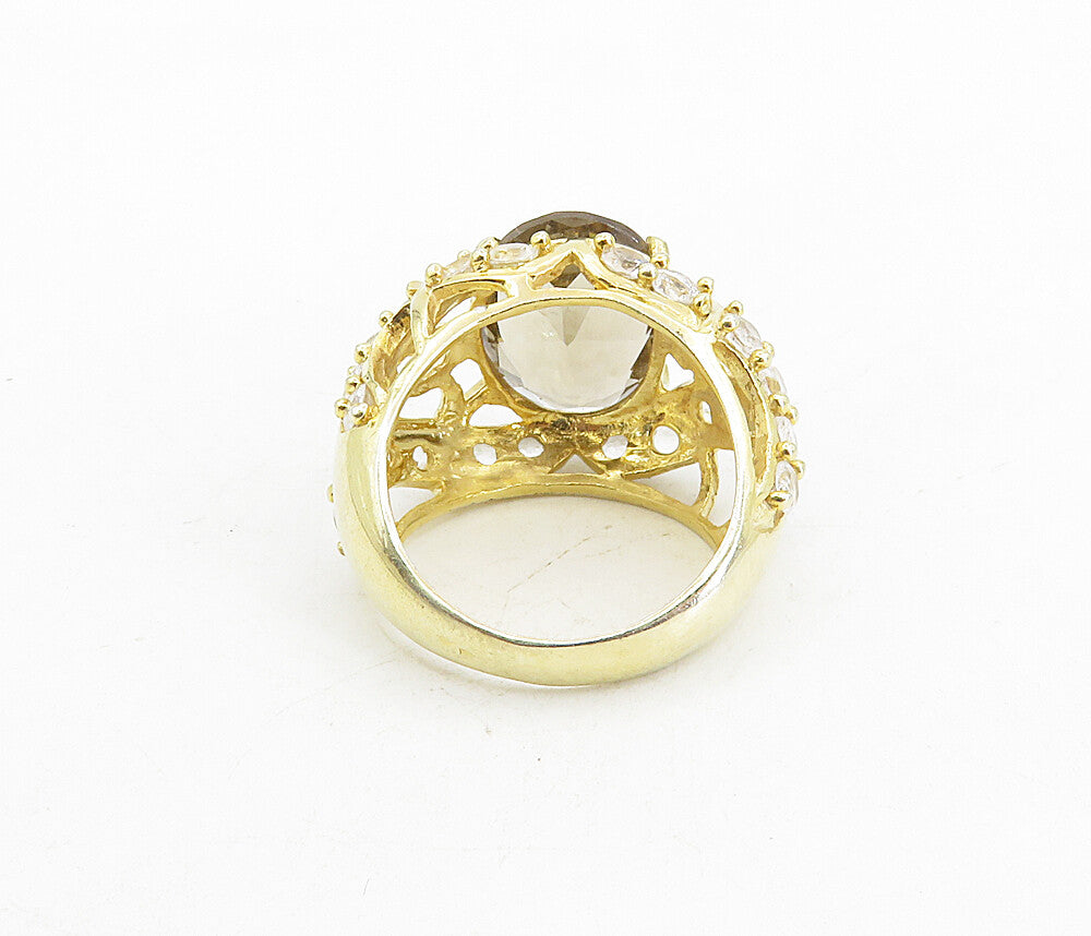 925 Sterling Silver Topaz Gold Plated Love Heart Cocktail Ring Sz 8 RG8728