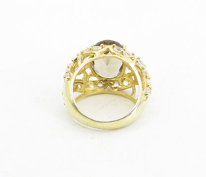 925 Sterling Silver Topaz Gold Plated Love Heart Cocktail Ring Sz 8 RG8728