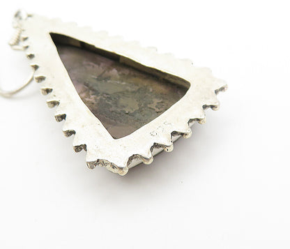 925 Sterling Silver Vintage Spotted Agate Triangle Dangle Earrings EG3544