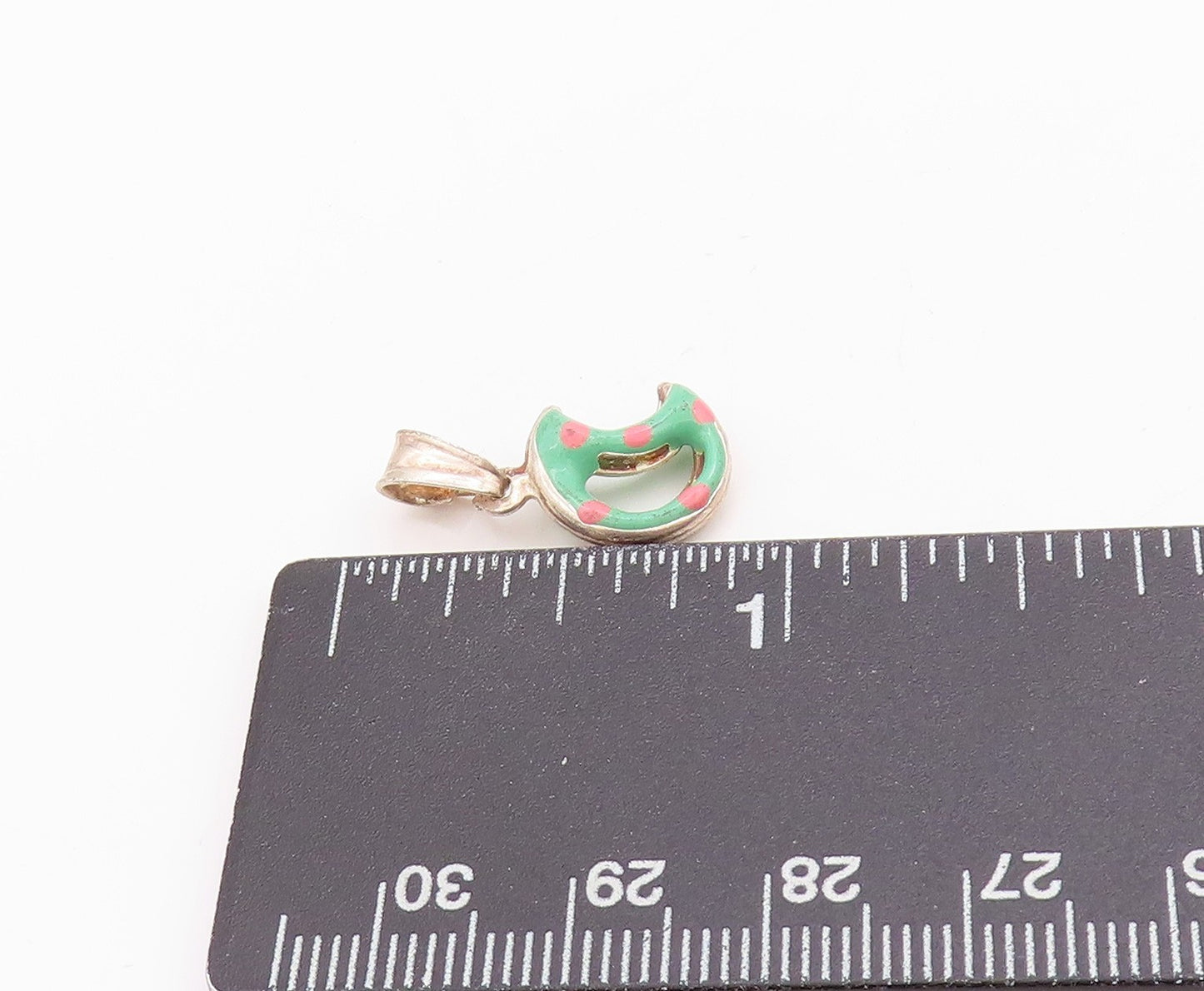 925 Sterling Silver Vintage Pendant Enameled Cutout Half Moon Charm  PT24670