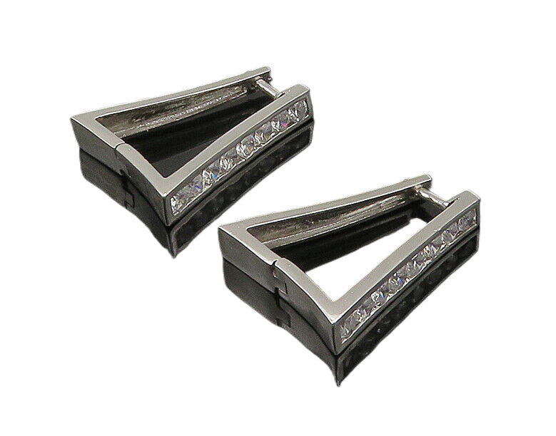 925 Sterling Silver  Vintage Cubic Zirconia Square Hoop Earrings  EG10857