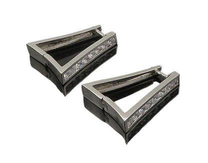 925 Sterling Silver  Vintage Cubic Zirconia Square Hoop Earrings  EG10857