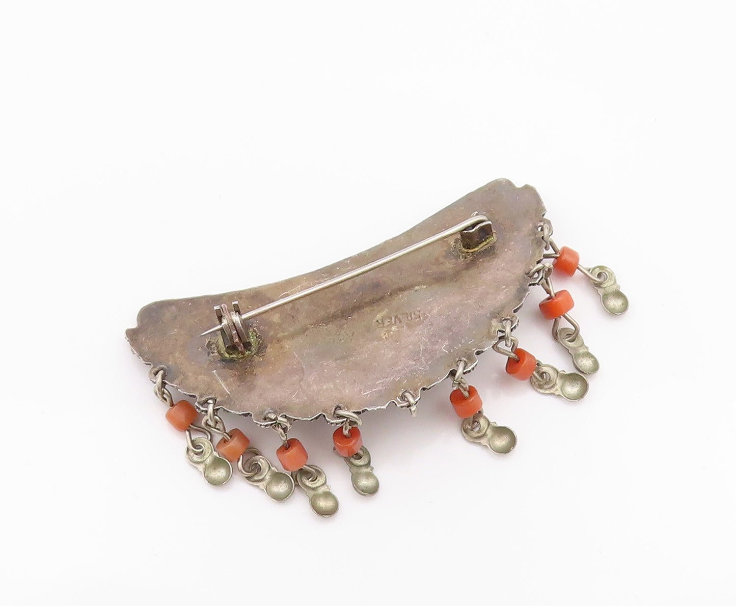 925 Sterling Silver Vintage Brooch ISRAEL Antique Turquoise & Carnelian  BP11653