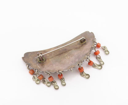 925 Sterling Silver Vintage Brooch ISRAEL Antique Turquoise & Carnelian  BP11653
