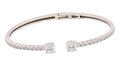 925 Sterling Silver Vintage Bracelet Minimalist Hinged CZ Inlay Band  BT10198
