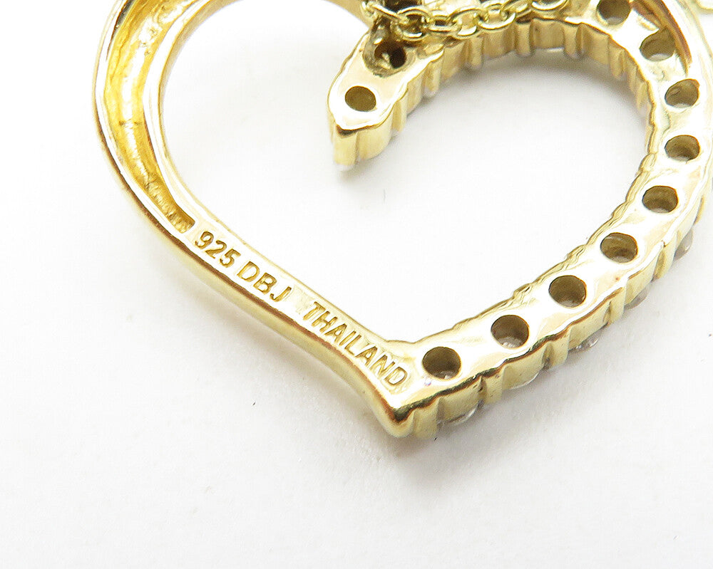 925 Sterling Silver  Genuine Diamonds Gold Plated Heart Chain Necklace  NE1963