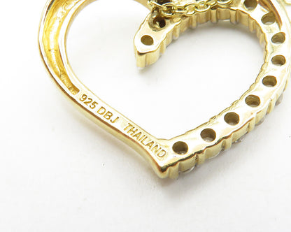 925 Sterling Silver  Genuine Diamonds Gold Plated Heart Chain Necklace  NE1963
