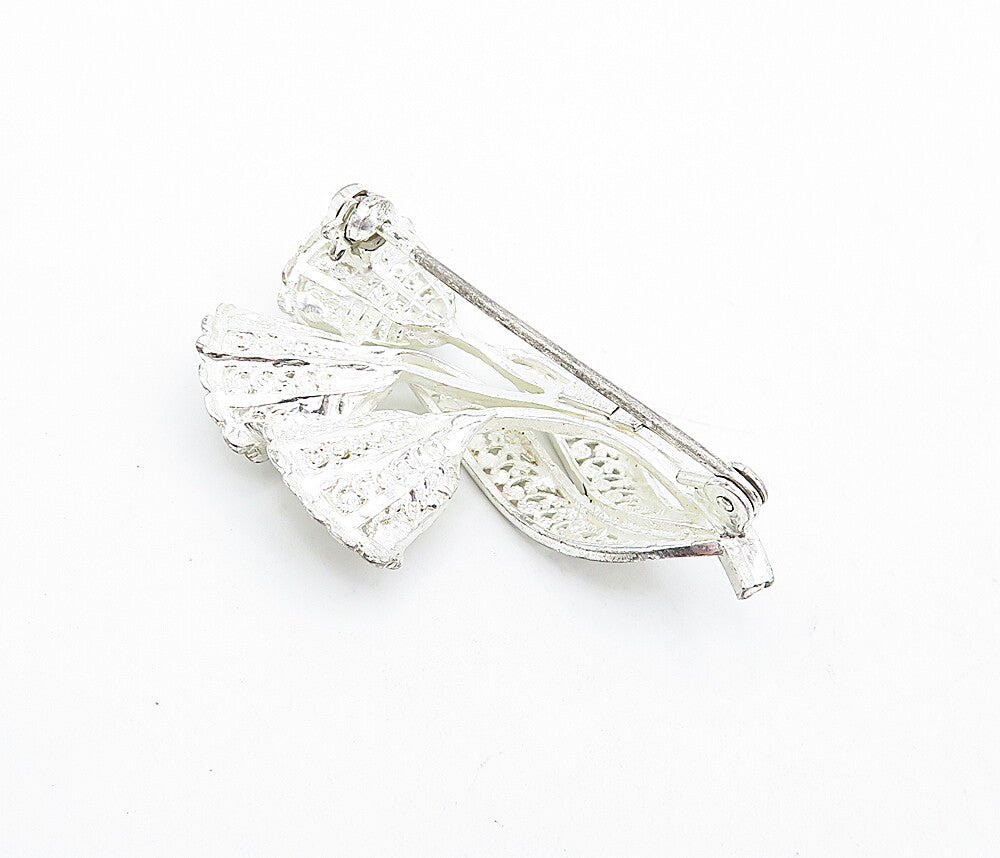 GERMANY 925 Sterling Silver  Vintage Shiny Filigree Flowers Brooch Pin  BP1840