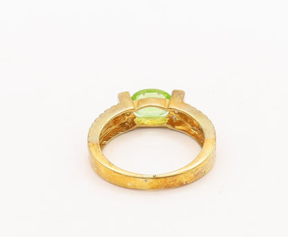 925 Sterling Silver Vintage Ring Rose Plated Oval Peridot & CZ  Sz 7.5 RG29582