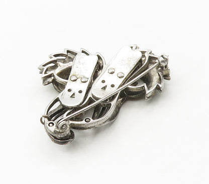 925 Sterling Silver  Vintage Sparkling Swirl Design Brooch Pin  BP6465