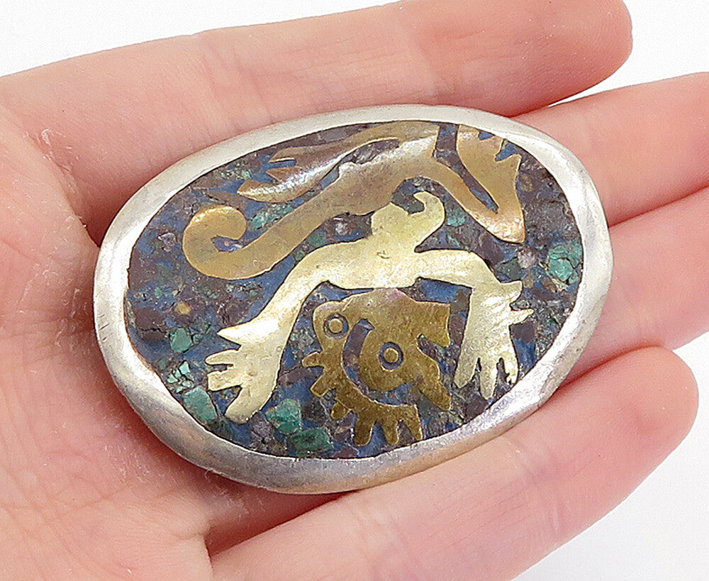 METALES CASADOS 925 Sterling Silver  Vintage Jasper 2 Tone Brooch Pin  BP2830