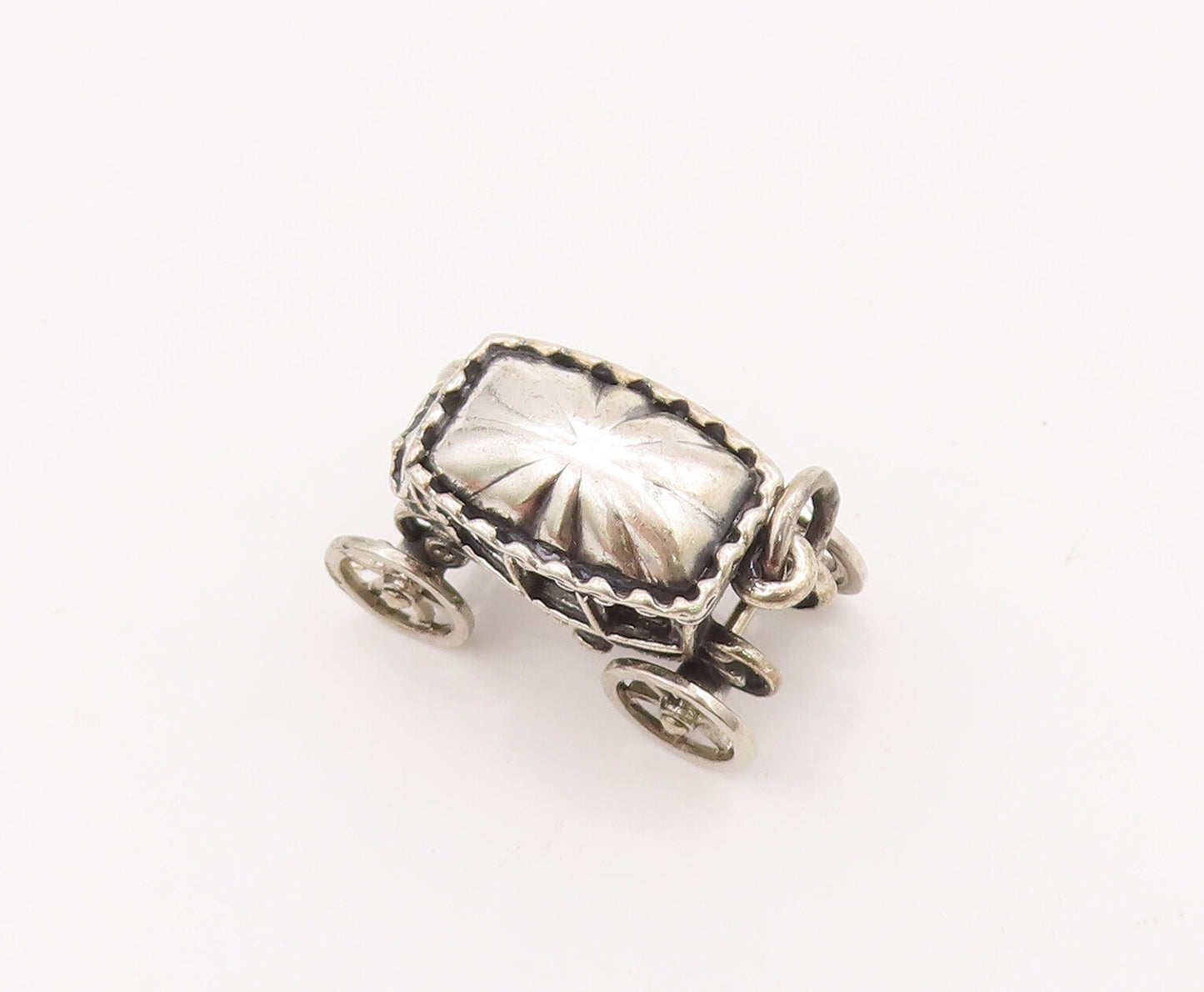 925 Sterling Silver Vintage Pendant BEAUCRAFT Carved Vintage Moving Cart PT22860