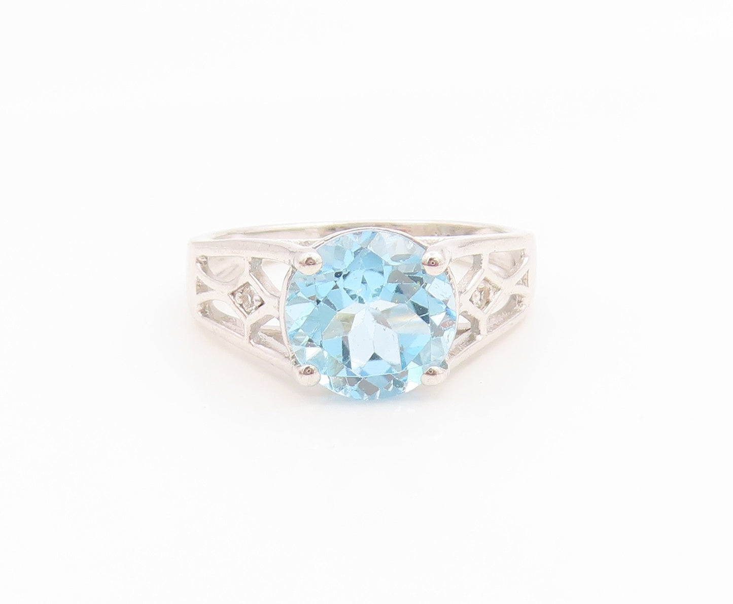 925 Sterling Silver Vintage Ring Elegant Blue Topaz Statement Band Sz 9 RG36256