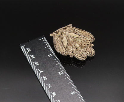 PERU 925 Silver  Vintage Antique Floral Beaded Filigree Brooch Pin  BP9668