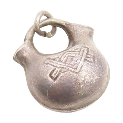 925 Sterling Silver Vintage Pendant Etched Wedding Vase Pottery Charm  PT25374