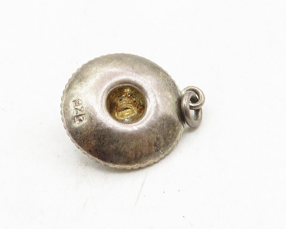 925 Sterling Silver  Vintage Antique Floral Pattern Sombrero Pendant  PT7402