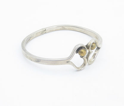 MEXICO 925 Sterling Silver  Vintage 2 Tone Love Hearts Bangle Bracelet  BT3387