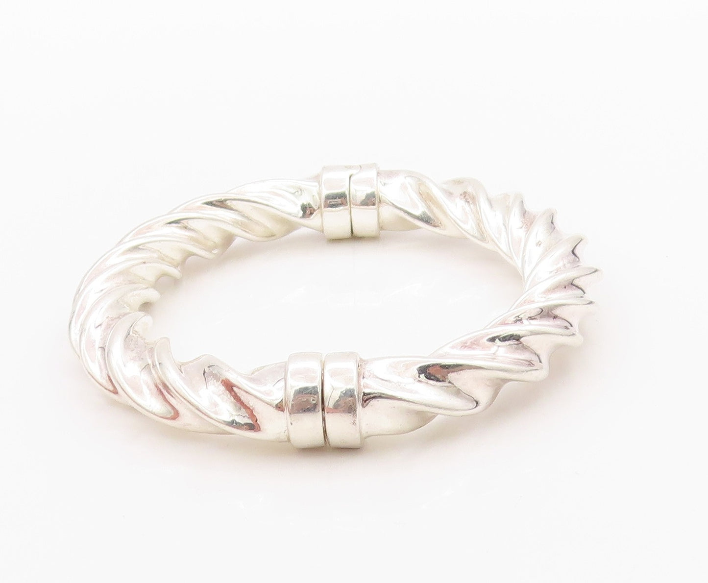 925 Sterling Silver Vintage Bracelet Modernist Intertwined Rope Bangle  BT11397