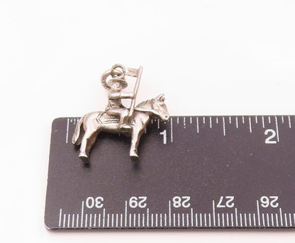 925 Sterling Silver  Vintage Shiny Petite Man Riding Horse Pendant  PT16383