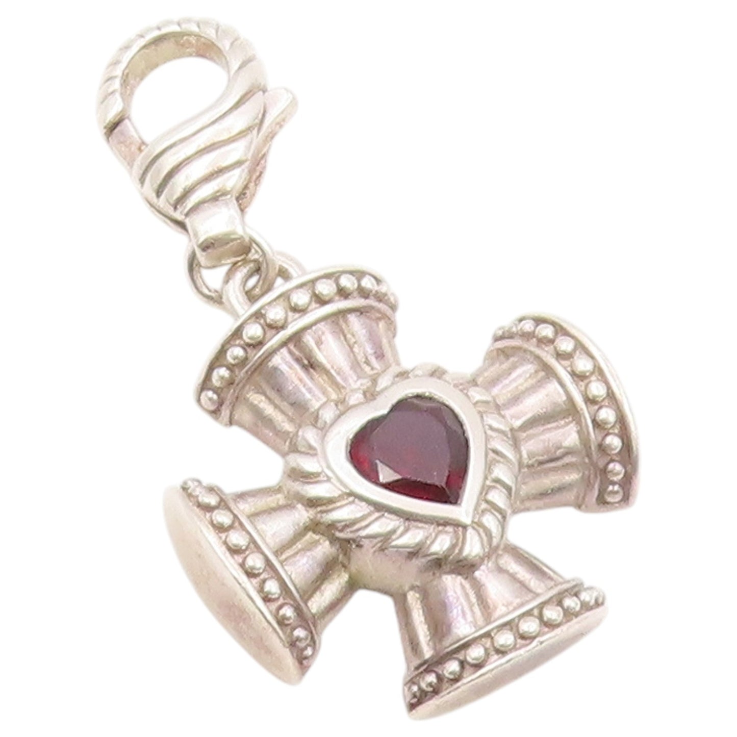 925 Sterling Silver Vintage Pendant JUDITH RIPKA Garnet Maltese Cross  PT26431