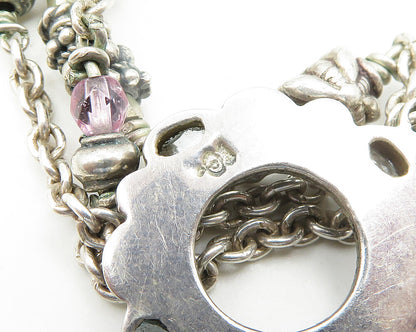 DESIGNER 925 Sterling Silver Vintage Pearls Amethyst Fish Chain Necklace NE3197