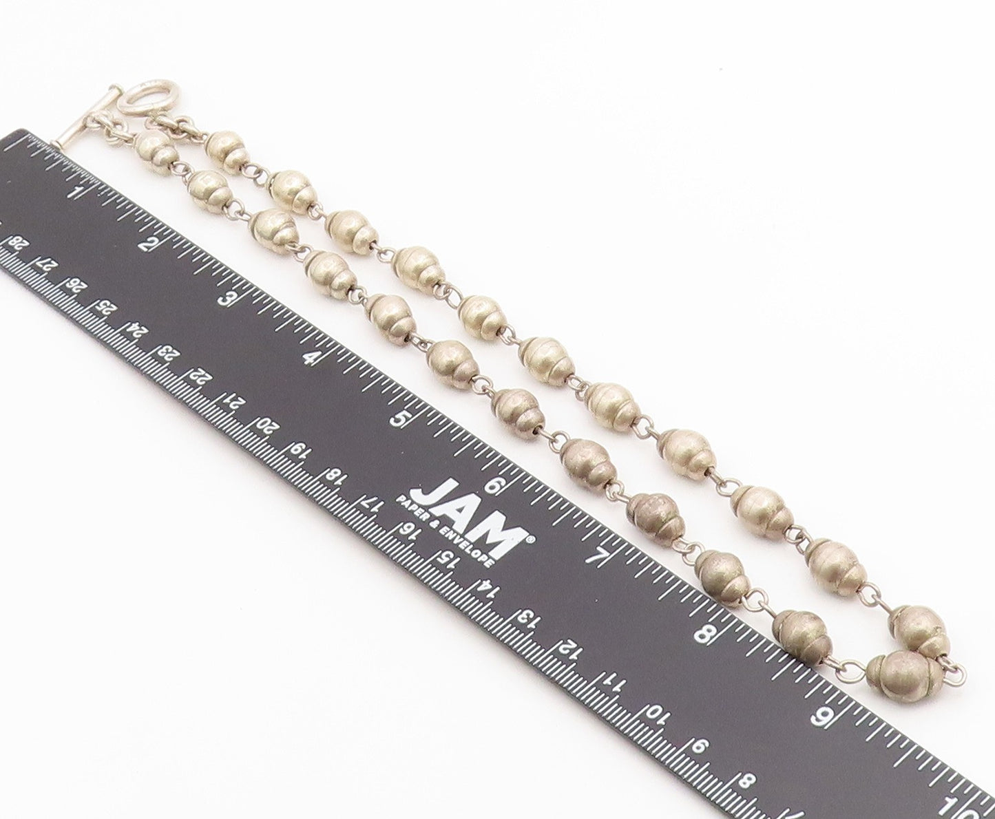 925 Sterling Silver Vintage Necklace MEXICO Fluted Pumpkin Bead Chain  NE4888