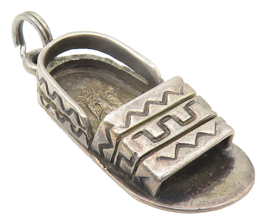 MEXICO 925 Sterling Silver  Vintage Dark Tone Traditional Shoe Pendant  PT9319