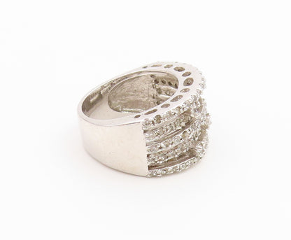 925 Sterling Silver Vintage Ring Multi Row CZ Pave Statement Band  Sz 8  RG36731