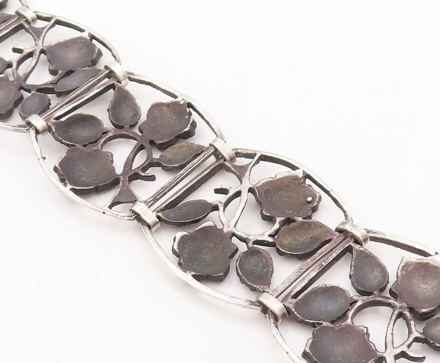 925 Sterling Silver Vintage Bracelet LUMI Antique Floral Frames Cutout  BT10826
