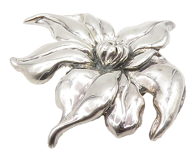 MMA 925 Sterling Silver  Vintage Shiny Flower Motif Brooch Pin  BP6390