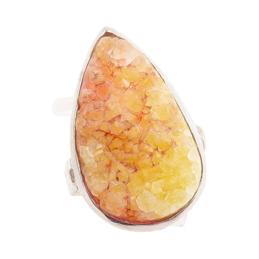 925 Sterling Silver Vintage Ring Drop Shape Yellow Drusy Quartz  Sz 7  RG32796