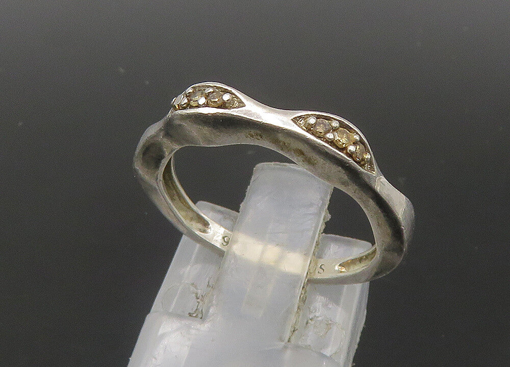925 Sterling Silver  Vintage Genuine Diamonds Wavy Band Ring Sz 6.5  RG22396