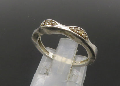 925 Sterling Silver  Vintage Genuine Diamonds Wavy Band Ring Sz 6.5  RG22396