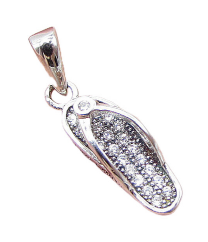 925 Sterling Silver  White Cubic Zirconia Flip Flop Drop Pendant  PT1159