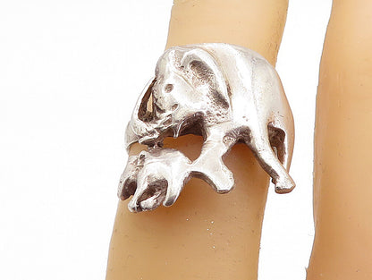 925 Sterling Silver  Vintage Mom & Baby Elephant Band Ring Sz 5.5  RG6606