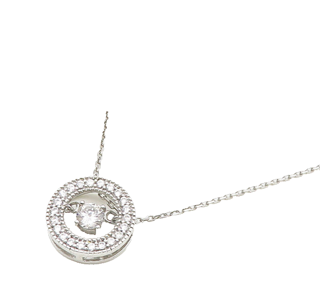 925 Sterling Silver  Cubic Zirconia Circle Pendant Chain Necklace  NE3134