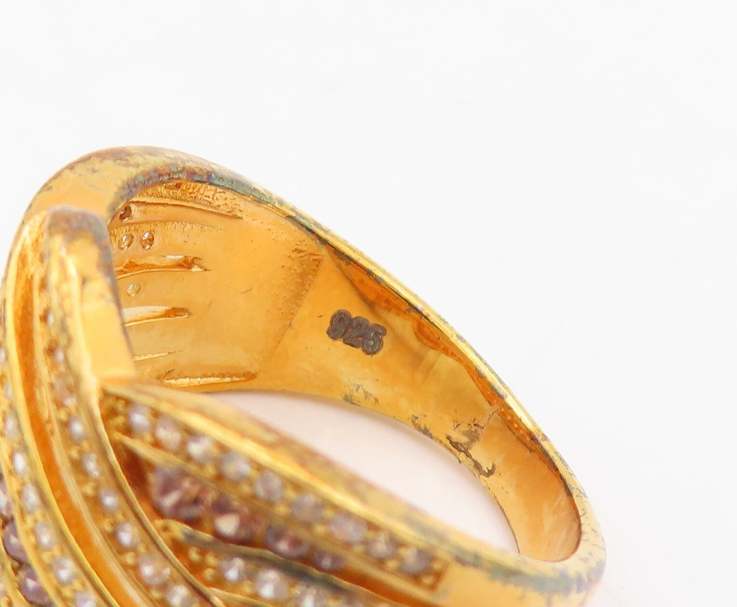 925 Sterling Silver Vintage Ring Gold Plated Designer CZ Inlay  Sz 7.5  RG29976