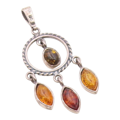 POLAND 925 Sterling Silver  Vintage Cabochon Cut Amber Twist Pendant  PT18078